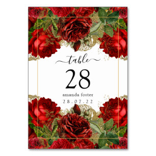 Numéro De Table Bourgogne Rouge et or Vintage Roses Quinceañera