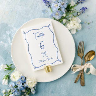 Numéro De Table Bow et rubans Whimsical Mariage bleu français