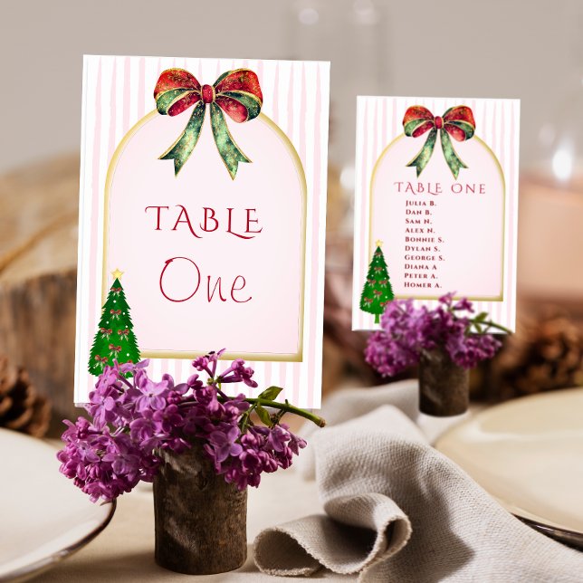 Numéro De Table Bow Tis The Season To Be Married Bridal Shower (Festive Bow Tis The Season To Be Married Christmas Bridal Shower Table Number Guest List on the Back)