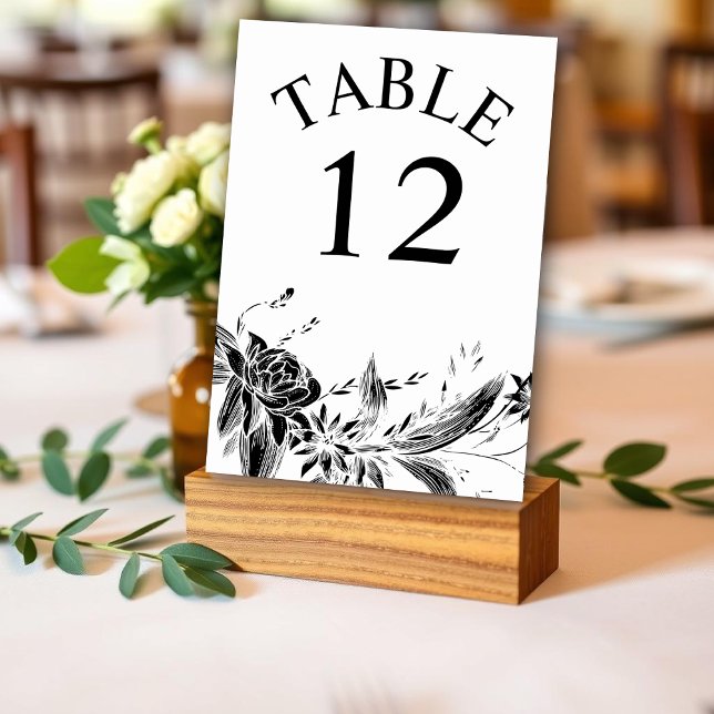 Numéro De Table Branche avec noir et fleurs blanches mariage (Créateur téléchargé)