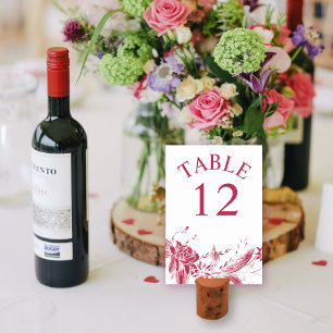 Numéro De Table Branche avec viva magenta et fleurs blanches maria