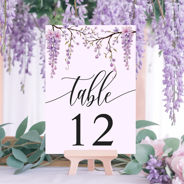 Numéro De Table Branche de glycine violette aquarelle mariage (Créateur téléchargé)