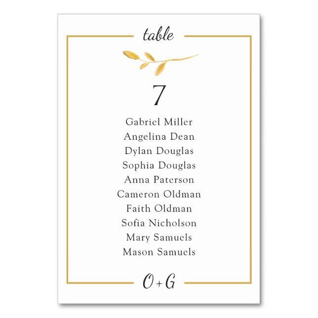 Numéro De Table Branche d'or aérée. Classé Mariage (Par défaut)