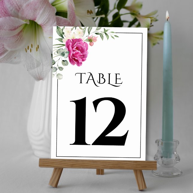 Numéro De Table Branche Eucalyptus avec fleurs rose mariage (Créateur téléchargé)