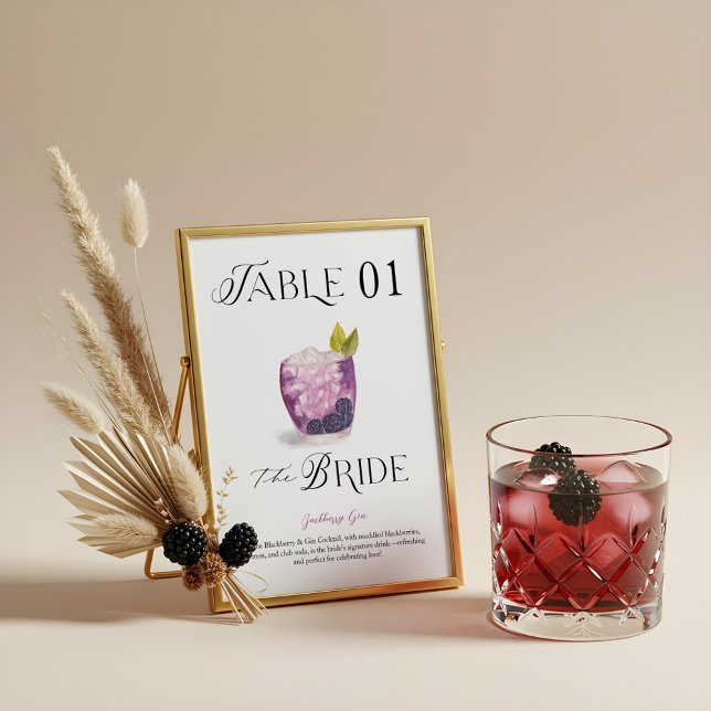 Numéro De Table Bride Signature Cocktail Aquarelle Mariage Boisson (Bride Signature Cocktail Watercolor Wedding Drink Table Number)