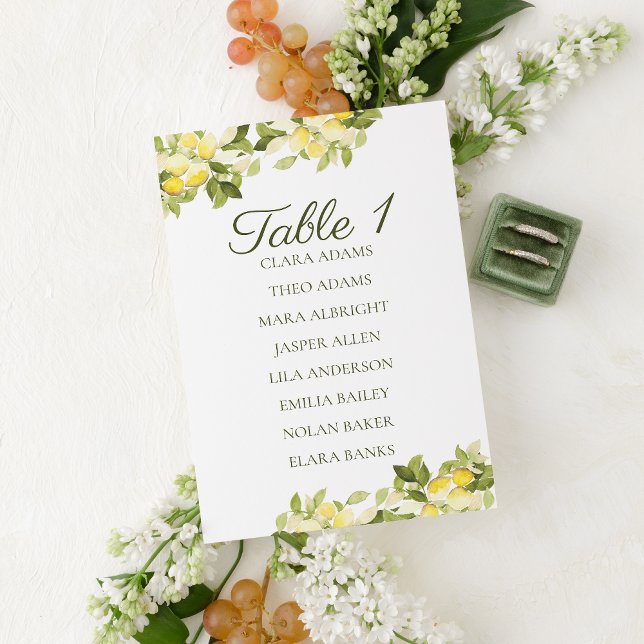 Numéro De Table Bright Lemon Fresh Wedding Seating Chart Card (Créateur téléchargé)