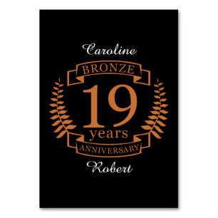 Numéro De Table Bronze anniversaire traditionnel mariage 19 ans