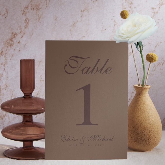 Numéro De Table Brown Mariage Mousse moderne simple (Modern Elegant Mousse Brown Wedding Suite Theme with options to personalize for your special day.)