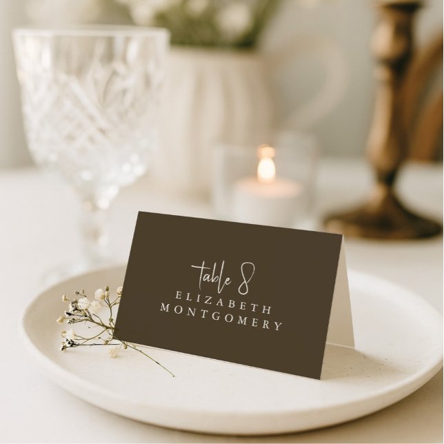 Numéro De Table Brown Simple Modern Wedding Calligraphy (Créateur téléchargé)