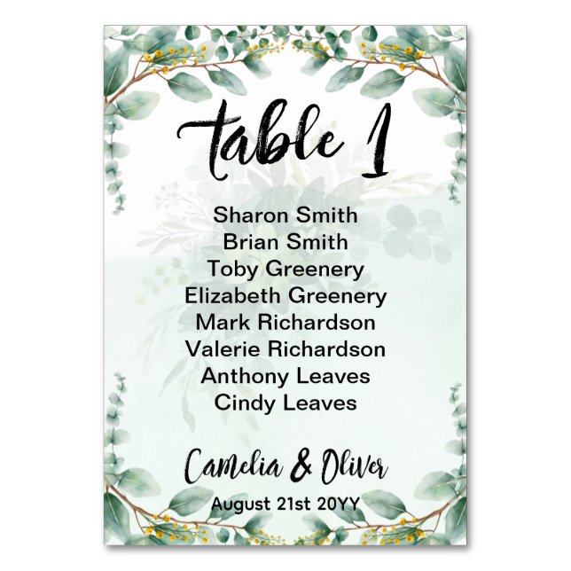 Numéro De Table BUDGET Verdure Eucalyptus Mariage DU GRAPHIQUE DE  (Par défaut)