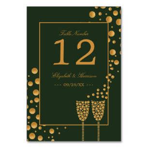 Numéro De Table Bulles Champagne d'or - Vert & Or - Mariage