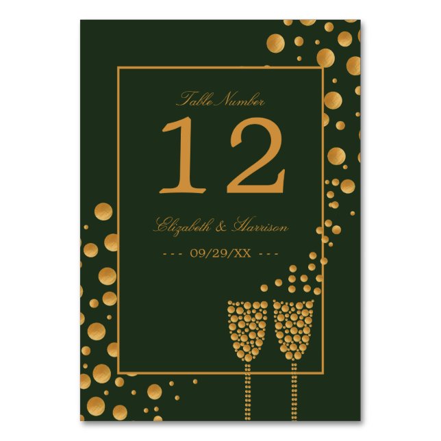 Numéro De Table Bulles Champagne d'or - Vert & Or - Mariage (Par défaut)