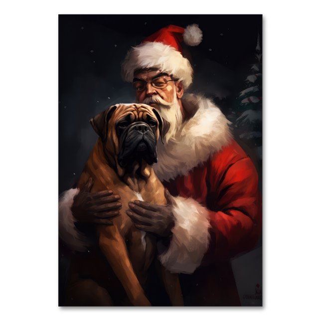 Numéro De Table Bullmastiff avec Noël Festif du Père Noël (Par défaut)