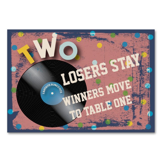 Numéro De Table Bunco Rock et Roll Table Card #2 (Devant)