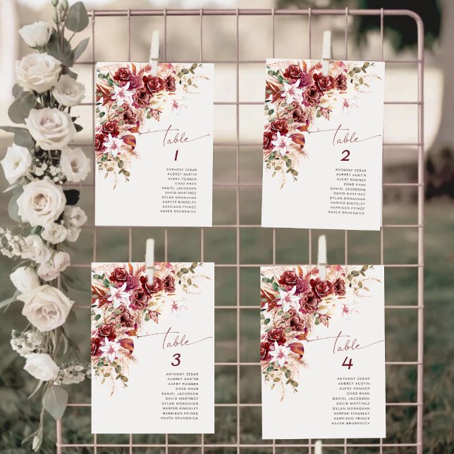 Numéro de table Burgundy Blush aquarelle romantiqu (Créateur téléchargé)