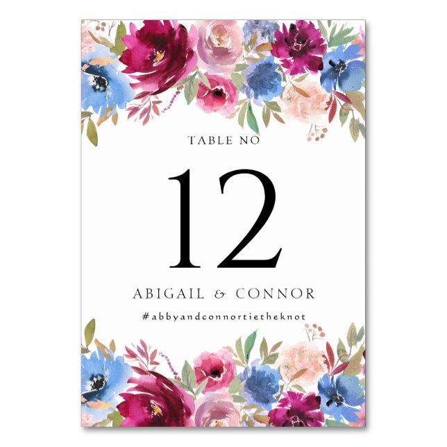 Numéro De Table Burgundy Blush Dusty Bleu Élégant Floral (Par défaut)
