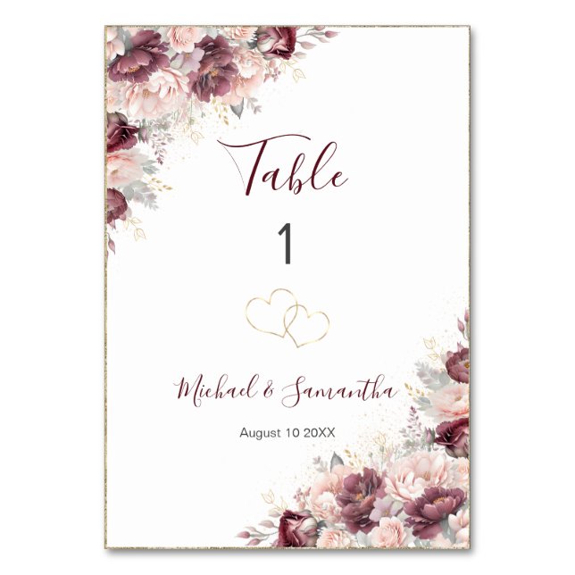 Numéro De Table Burgundy Blush Peony et Mariage Rose (Par défaut)