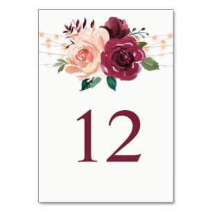 Numéro De Table Burgundy Blush Rose éclaire le Mariage floral