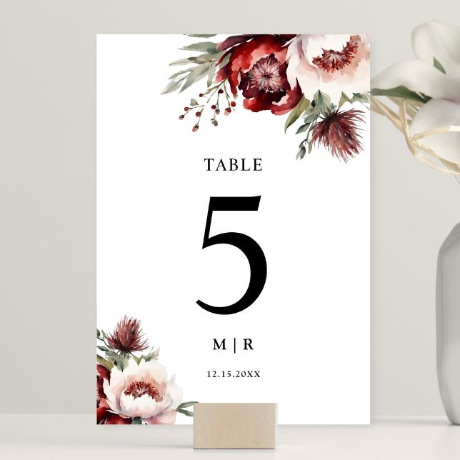 Numéro De Table Burgundy Blush rose Rustique Mariage Floral (Créateur téléchargé)