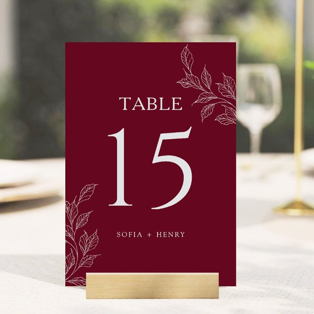 Numéro De Table Burgundy Chic Botanical Wedding Table Number (Créateur téléchargé)