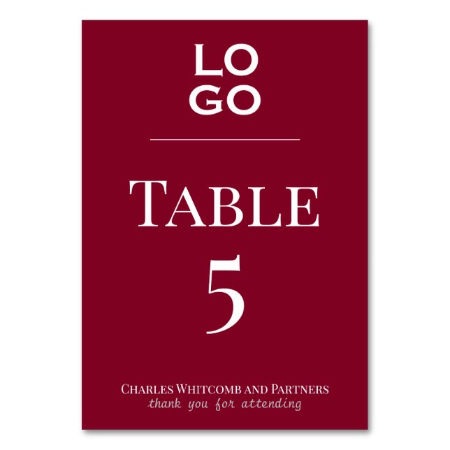 Numéro De Table Burgundy Custom Logo Business ou Corporate Event (Par défaut)