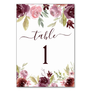 Numéro De Table Burgundy Elegant Aquarelle Floral Mariage