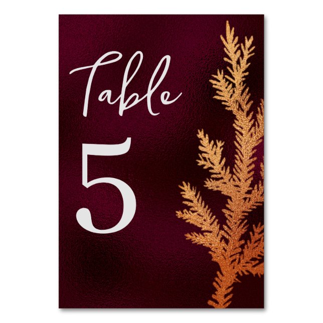 Numéro De Table Burgundy et cuivre Hiver Mariage Pine Branche (Par défaut)