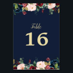 Numéro De Table burgundy floral bleu marine mariage<br><div class="desc">un joli design floral à l'aquarelle bordeaux et aux fleurs roses rousses avec un arrière - plan bleu marine. Le texte et les couleurs de cette carte peuvent être personnalisés.</div>