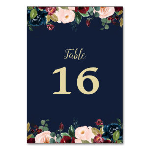 Numéro De Table burgundy floral bleu marine mariage