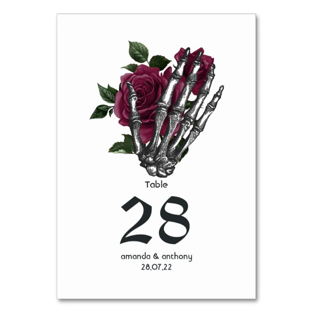 Numéro De Table Burgundy Floral Skeleton Gothic Wedding (Par défaut)