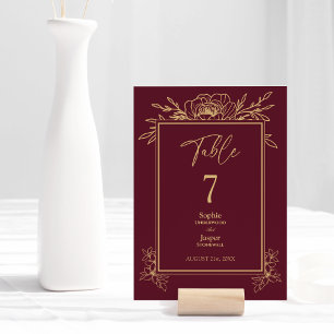 Numéro De Table Burgundy Gold Floral Simple Mariage Numéro de tabl
