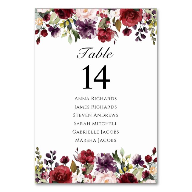 Numéro De Table Burgundy Marsala Floral Mariage Réception Siège (Par défaut)