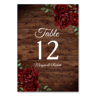 Numéro De Table Burgundy Rouge Rose Rustique Mariage de bois Numér