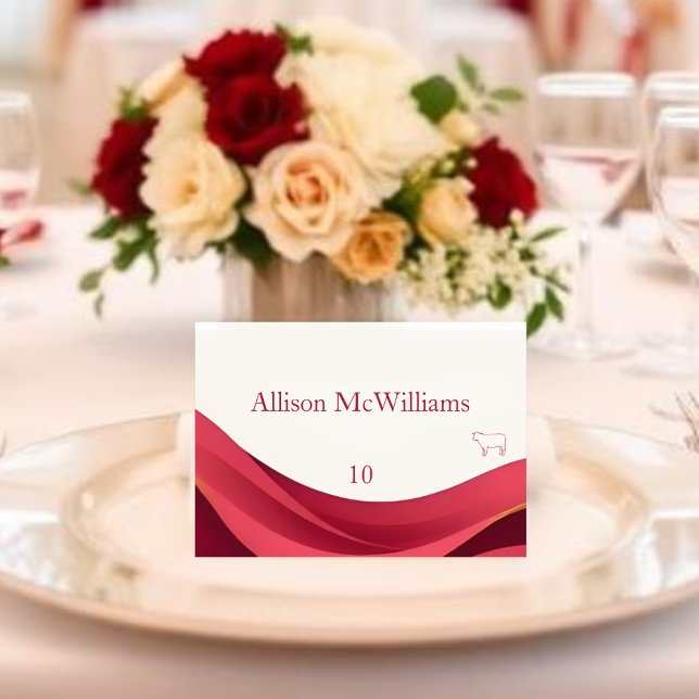 Numéro De Table Burgundy Wedding Place Card-Meat (Burgundy and Ivory Wedding Place Card-Table Number Meat Icon)