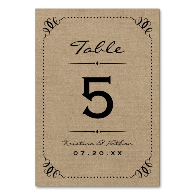 Numéro De Table Burlap Rustic Chic Numéros de tableau (Par défaut)