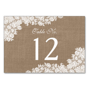 Numéro De Table Burlap Rustique et collection Vintage de dentelle
