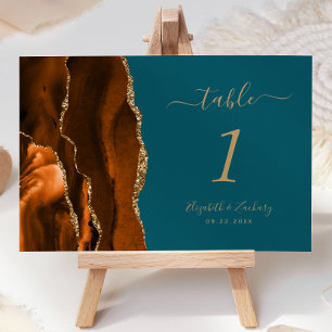 Numéro De Table Burnt Orange Gold Agate Mariage Turquoise