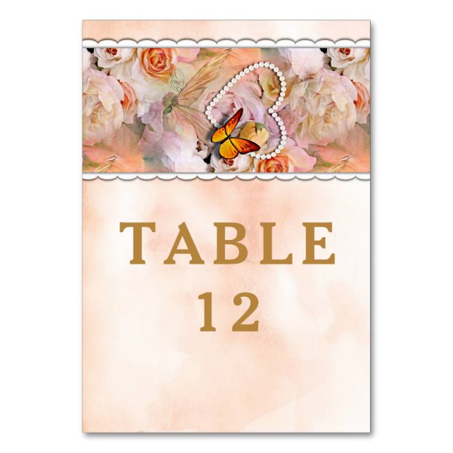 Numéro De Table Butterfly Pearl Heart Floral Serenity Rose Mariage (Par défaut)