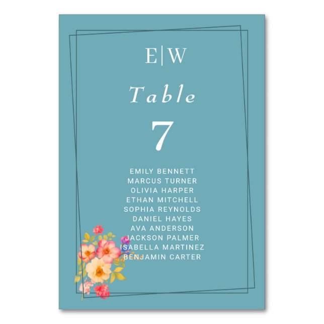 Numéro De Table Cadre avec Rose, style Mariage sur bleu rétro (Par défaut)
