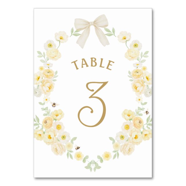 Numéro De Table Cadre de fleurs jaunes avec un nœud (Par défaut)