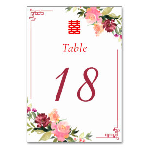 Numéro De Table Cadre de mariage chinois double xi à l'aquarelle f
