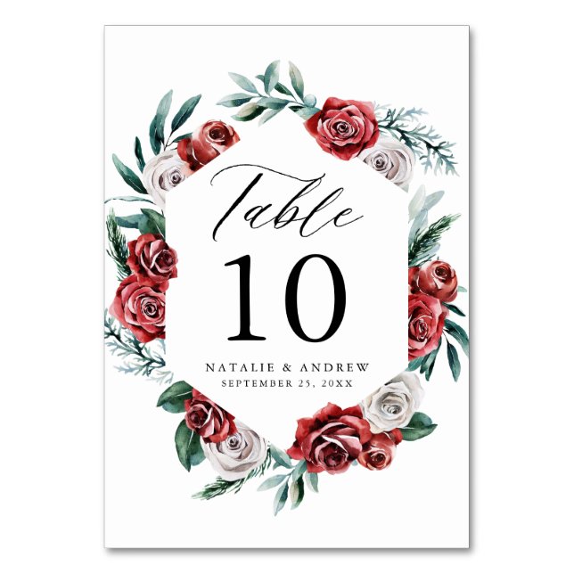 Numéro De Table Cadre de mariage floral à roses rouges et blanches (Par défaut)