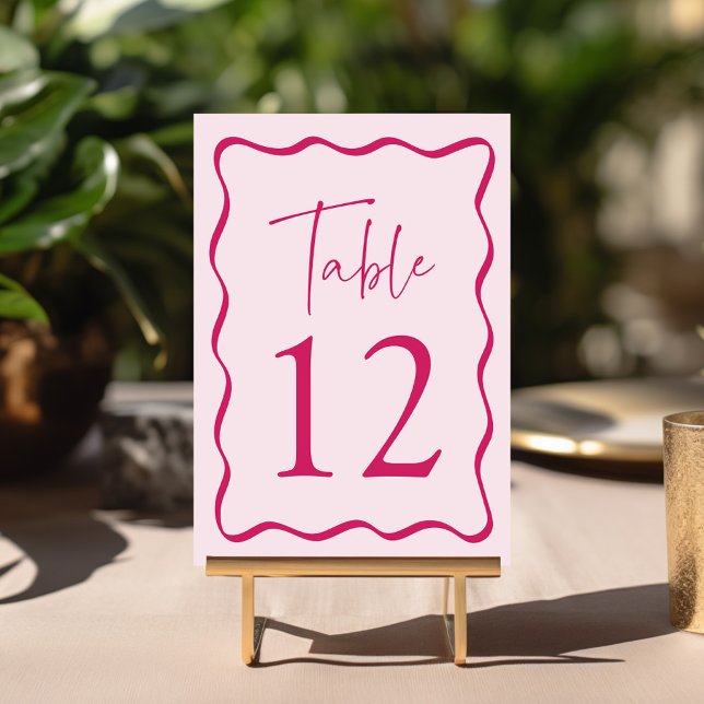 Numéro De Table Cadre de mariage ondulé rose moderne (Créateur téléchargé)