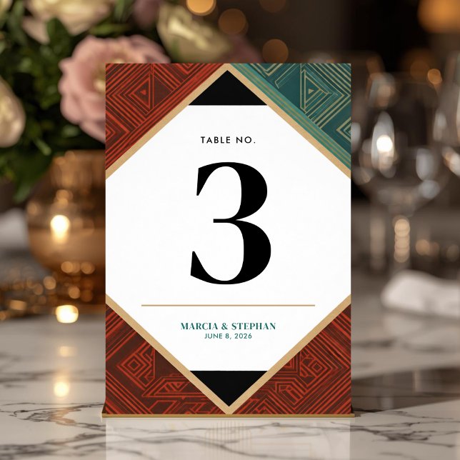 Numéro De Table Cadre de table géométrique diamant Art Déco modern (Art Deco Style Table Number Cards)