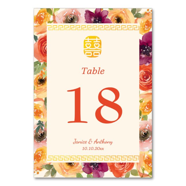Numéro De Table Cadre fleuri coloré mariage chinois beige (Par défaut)