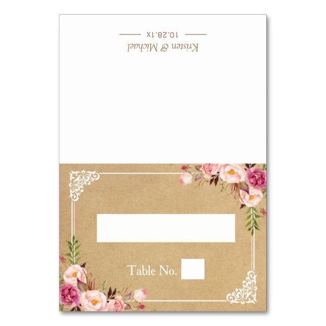 Numéro De Table Cadre Floral Rustique Kraft Mariage Place assise (Par défaut)