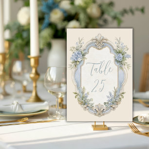 Numéro De Table Cadre Floral Vintage Français Bleu Élégant Mariage