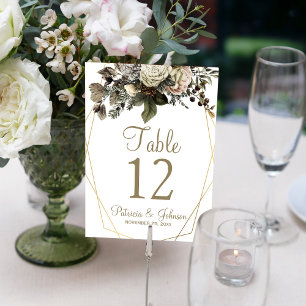 Numéro De Table Cadre géométrique doré hiver floral mariage chic
