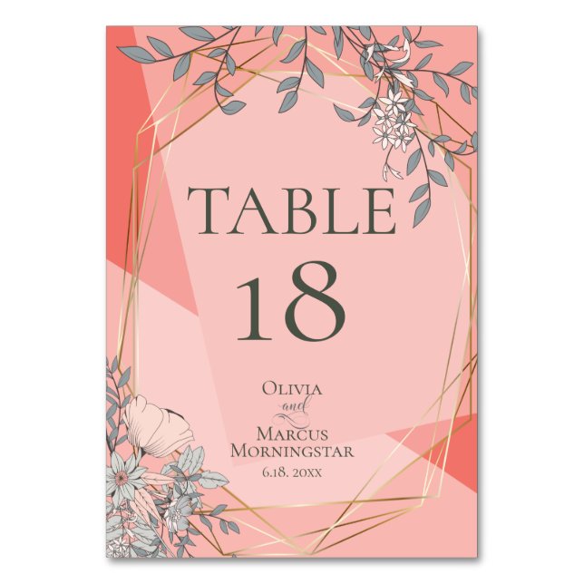 NUMÉRO DE TABLE | Cadre géométrique floral corail (Par défaut)
