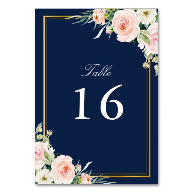 Numéro De Table cadre mariage d'or fleuri à l'aquarelle (Par défaut)